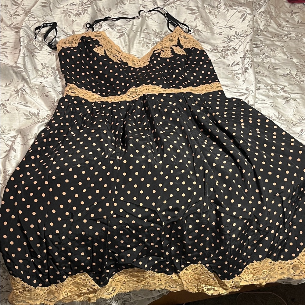 Betsey Johnson Black and Tan Polka Dot Mini Dress